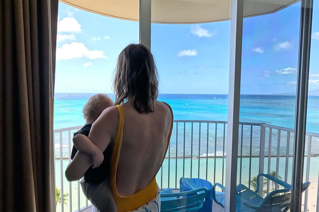 looking out at the ocean from a room in the twin fin hotel