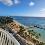 Looking southeast from a room at the twin fin hotel in waikiki