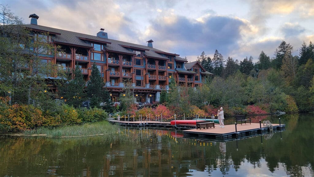 looking at the back of Nita lake lodge around sunset in autumn