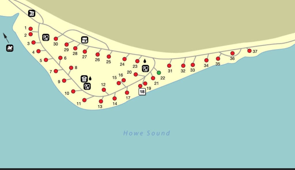 a view of the campsites at section a of porteau cove provincial park