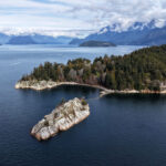 an aerial view of whytecliff park and howe sound