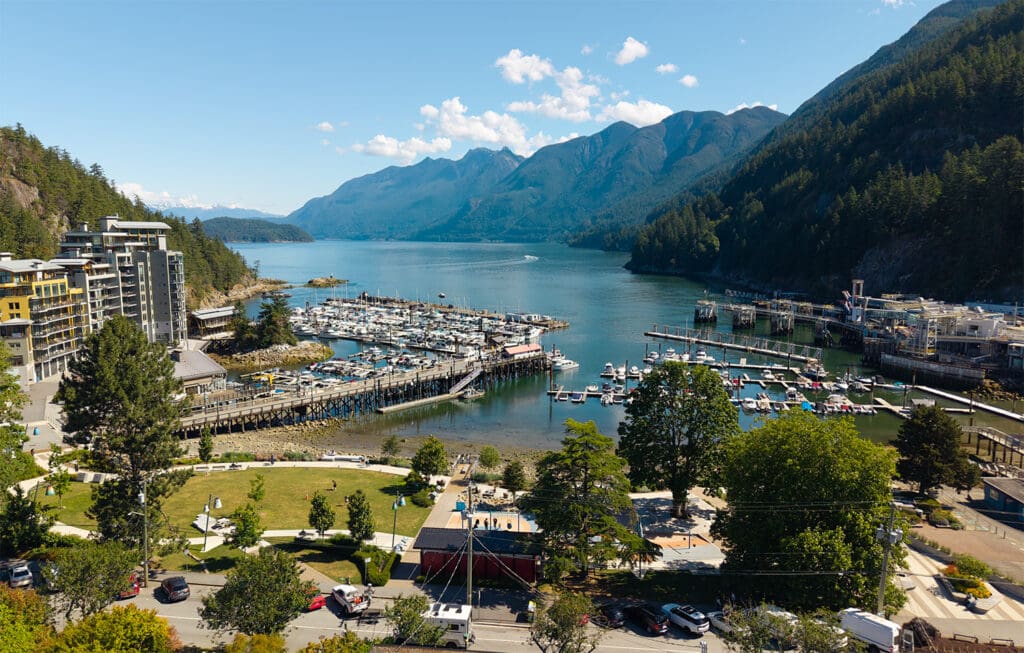 The beautiful hamlet of Horseshoe Bay with the park in the foreground.