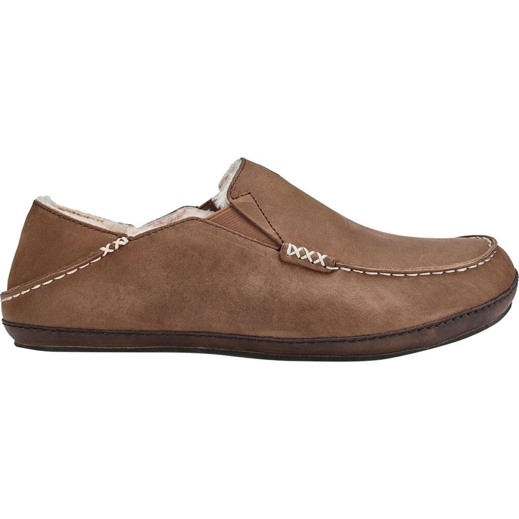 a studio image of the olukai moloa leather slipper