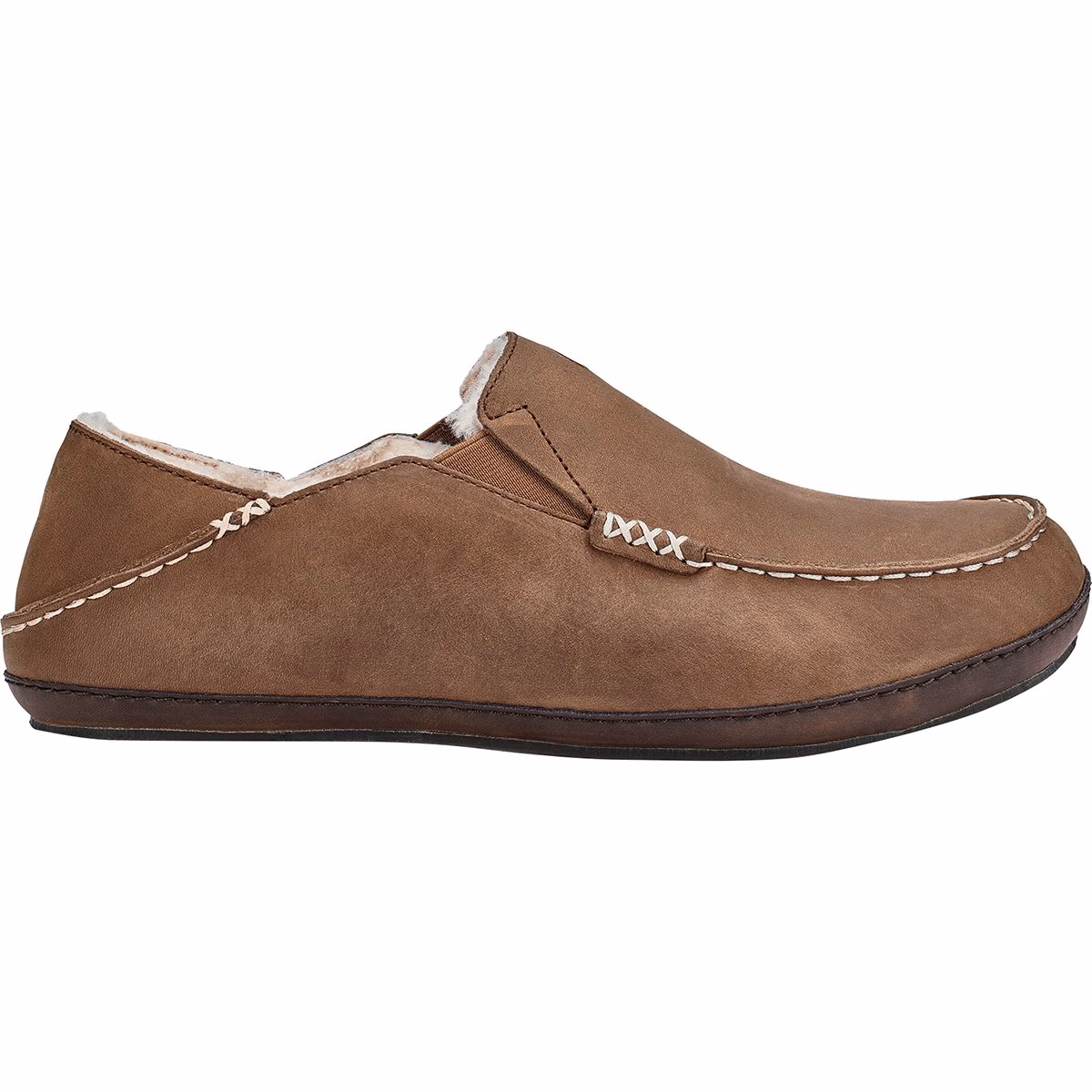 a studio image of the olukai moloa leather slipper