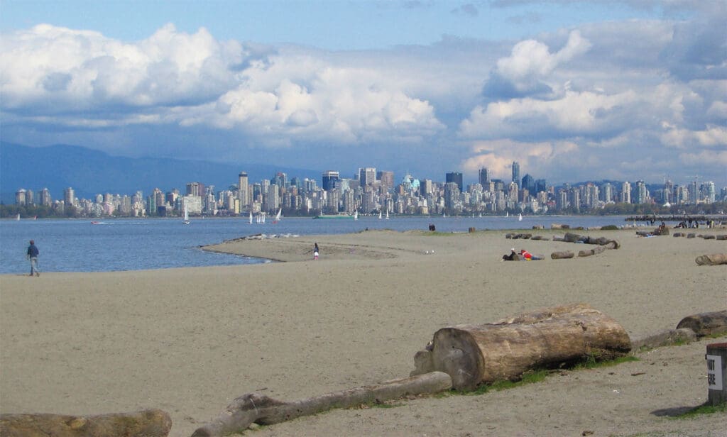a view of downtown Vancouver from Spanish Banks beach