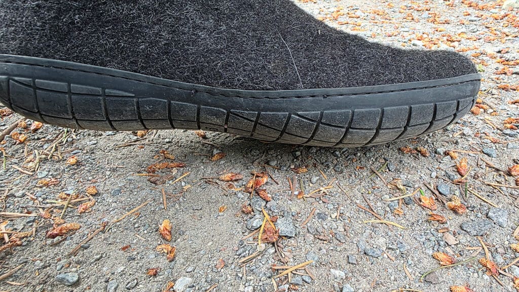 looking on the underside of the glerups boot slipper with rubber sole