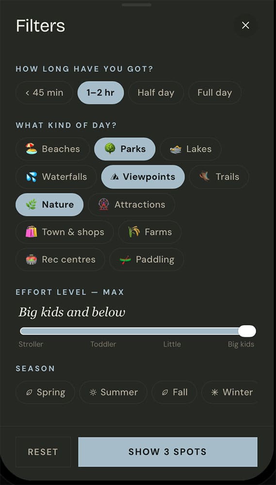 a screenshot of the sea-to-sky trip planner app