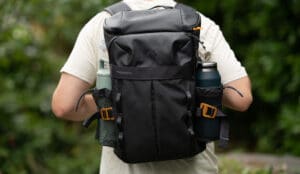 A front on view of the dometic backpack cooler while a person is wearing it