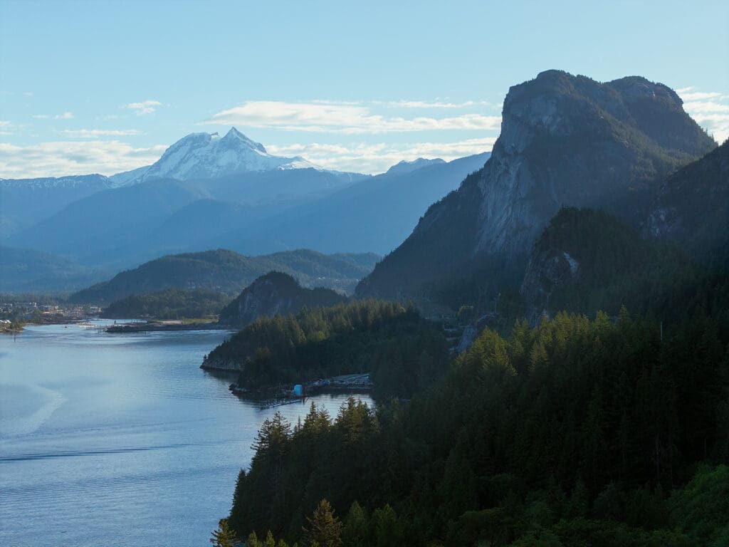 a view looking northward of the stawamus chief and mount garibaldi